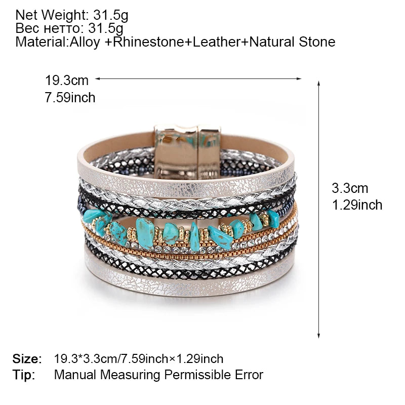 Boho Stone Leather Wrap Bracelet