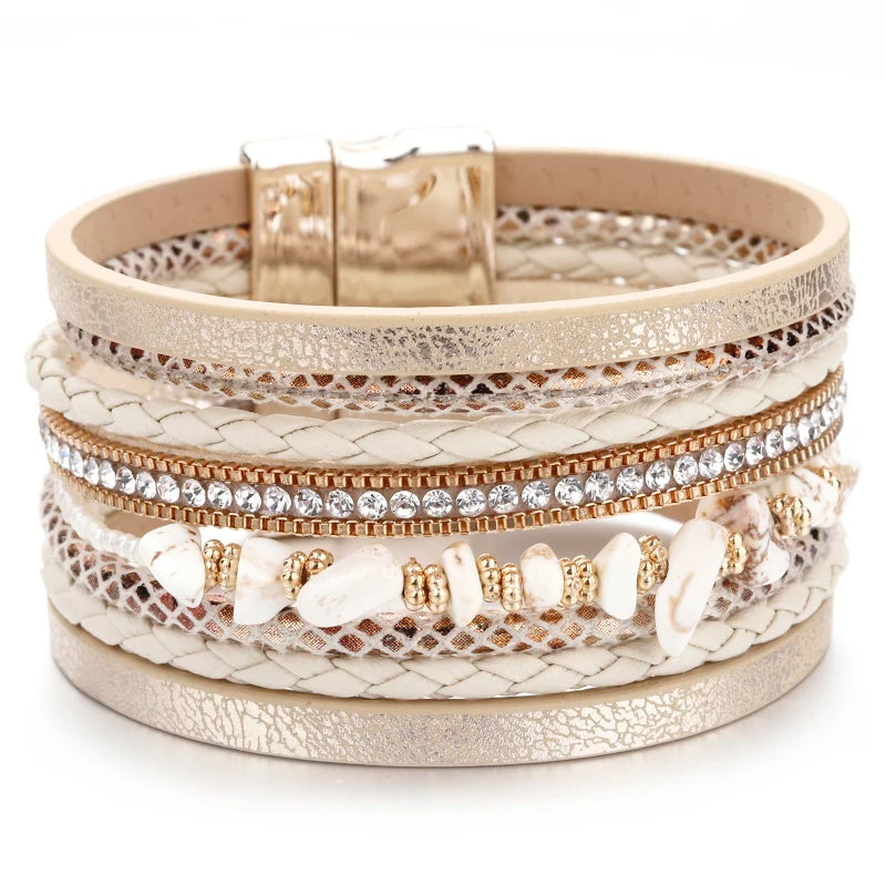 Boho Stone Leather Wrap Bracelet