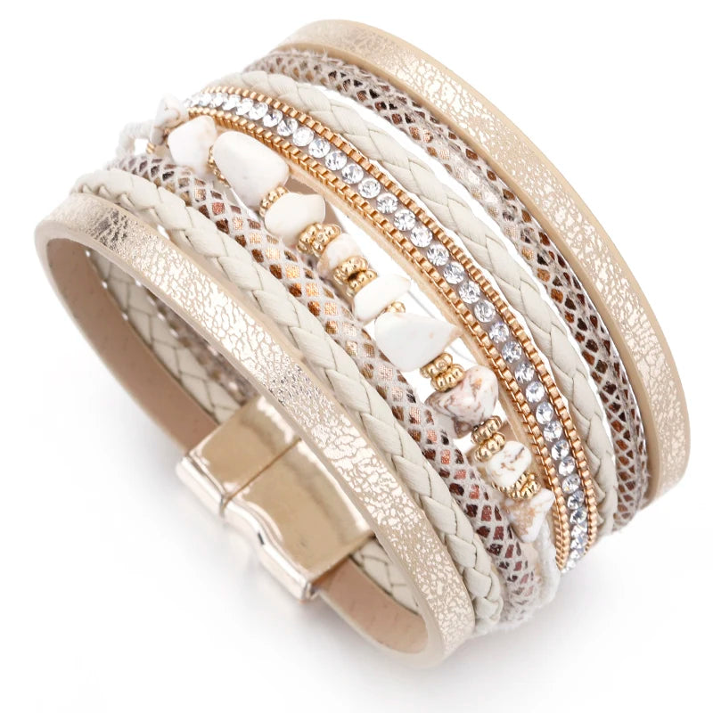 Boho Stone Leather Wrap Bracelet