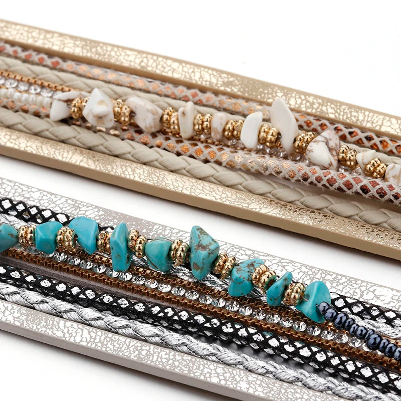 Boho Stone Leather Wrap Bracelet