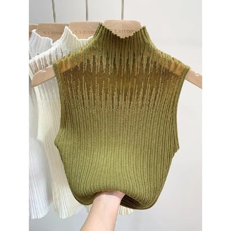 Turtleneck Gauze Knitted Tube Top