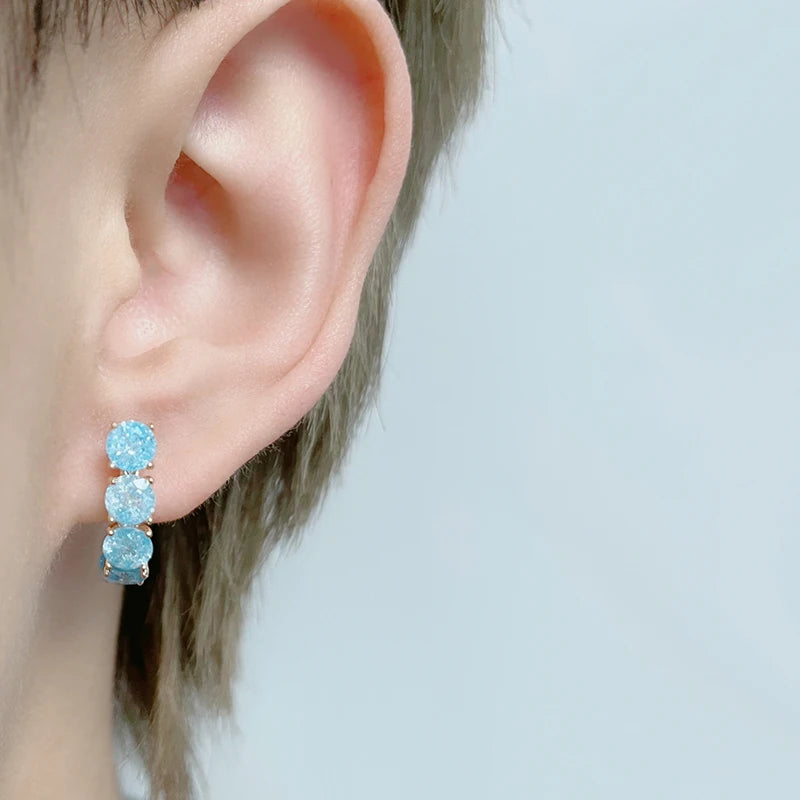 Dazzling Frosted Blue Zircon Gold Drop Earrings – Unveil Your Radiance