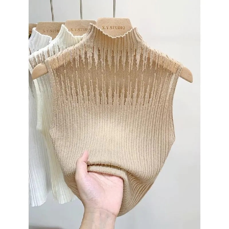 Turtleneck Gauze Knitted Tube Top