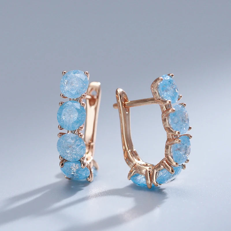 Dazzling Frosted Blue Zircon Gold Drop Earrings – Unveil Your Radiance