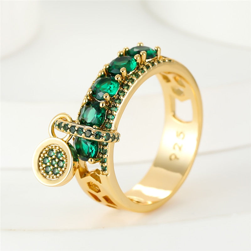 Blue Green Purple Silver Five Zircon Ring