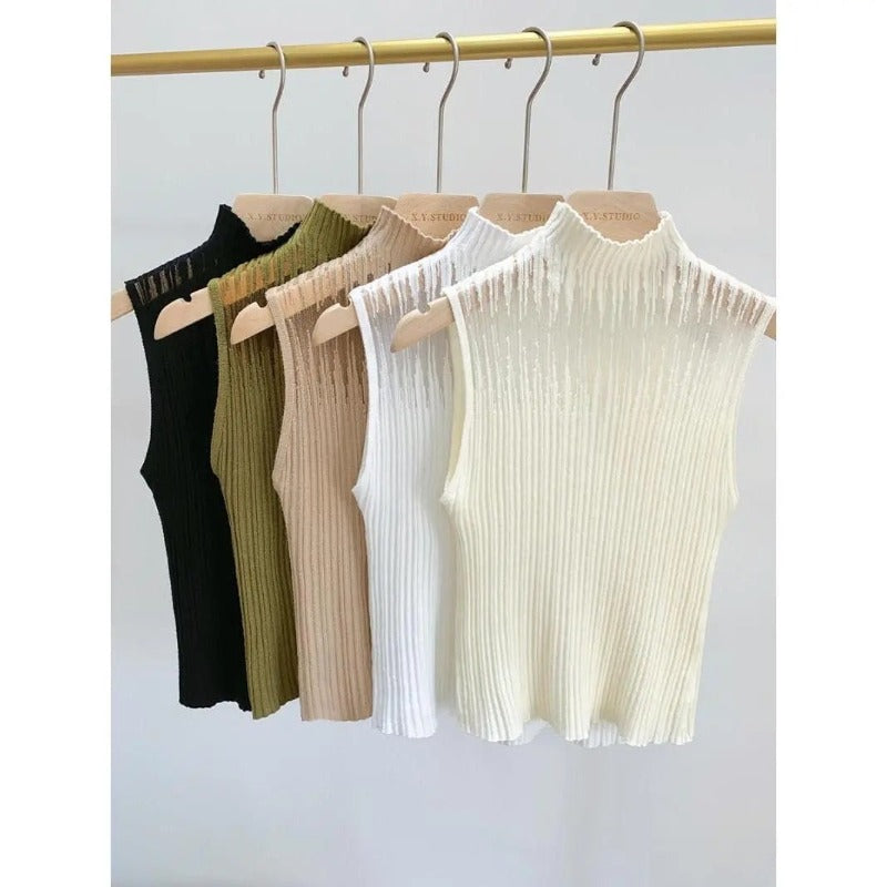 Turtleneck Gauze Knitted Tube Top