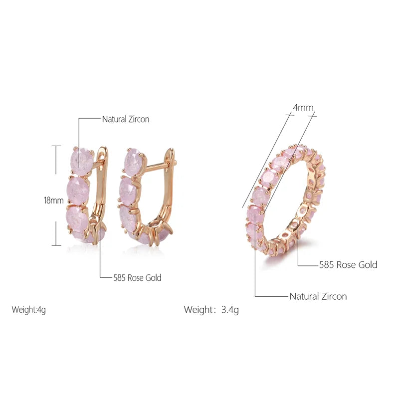 Trendy Pink Zircon Earrings & Ring Set – Radiant Elegance for Every Day