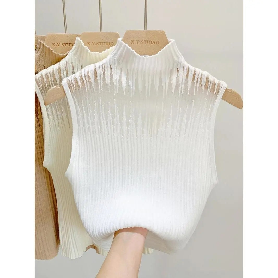 Turtleneck Gauze Knitted Tube Top