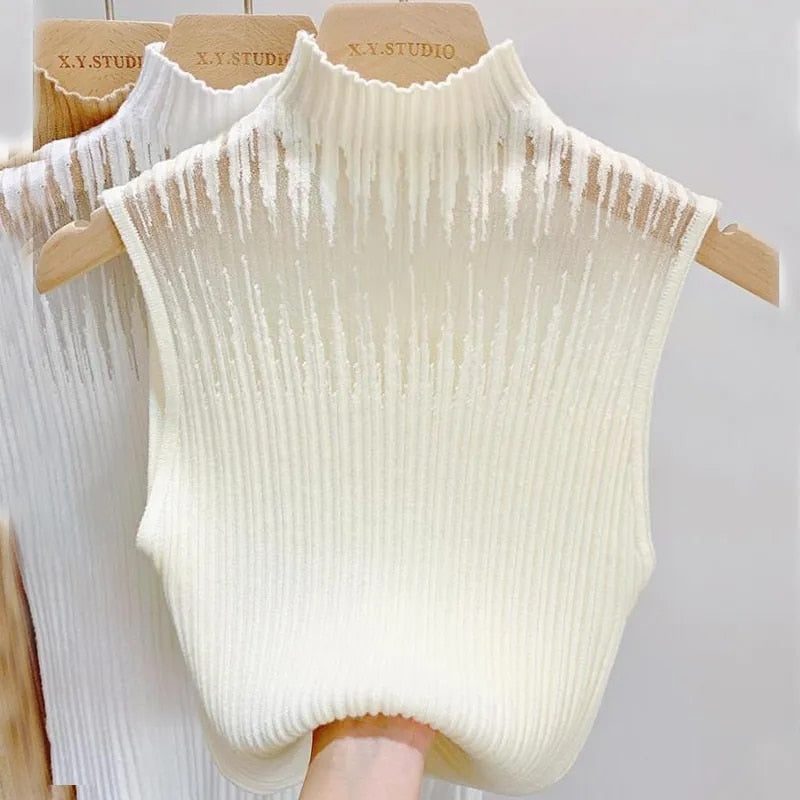 Turtleneck Gauze Knitted Tube Top