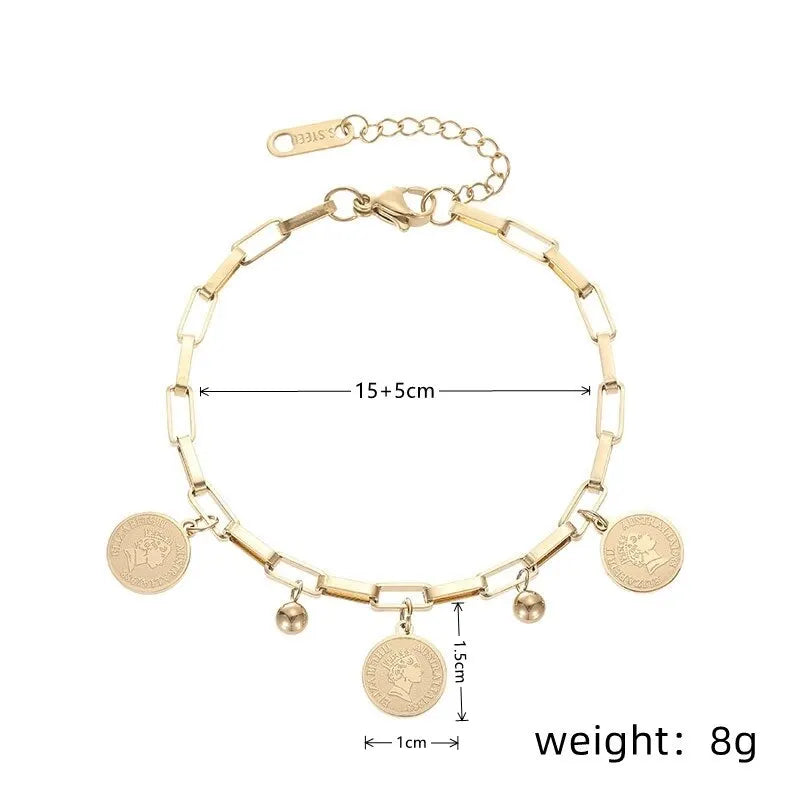 Stunning Gold-Color Hip Hop Bracelet with Round Portrait Pendant & Cross Chain