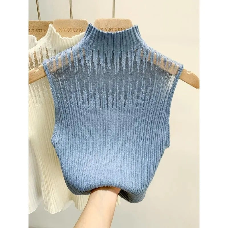 Turtleneck Gauze Knitted Tube Top