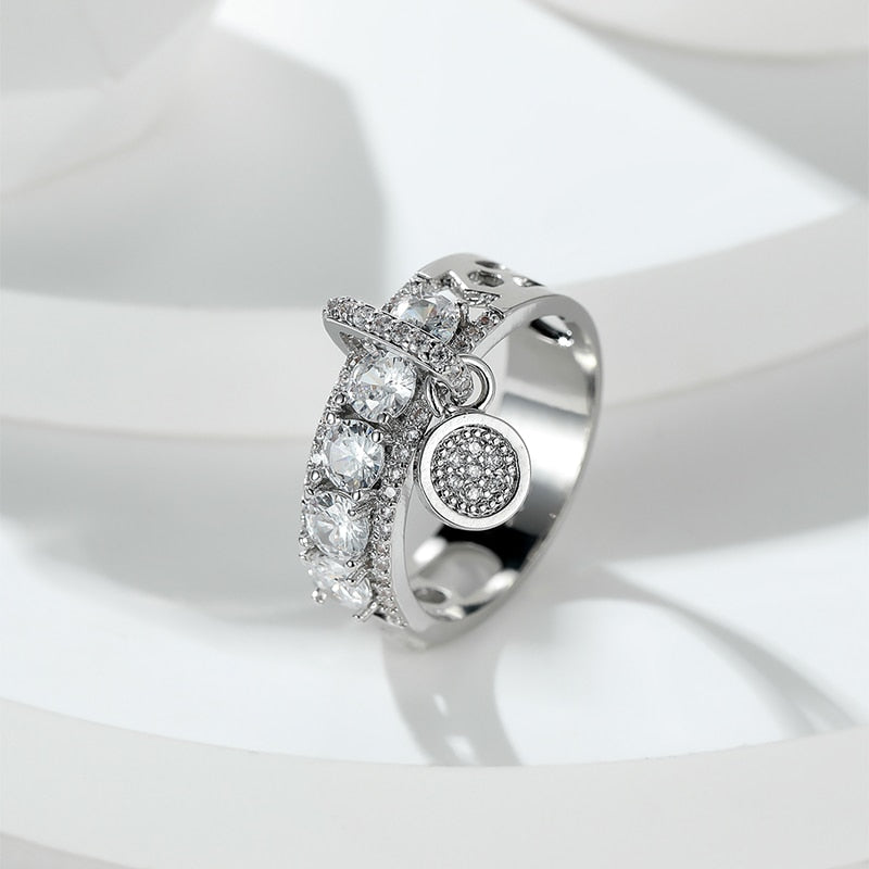 Blue Green Purple Silver Five Zircon Ring