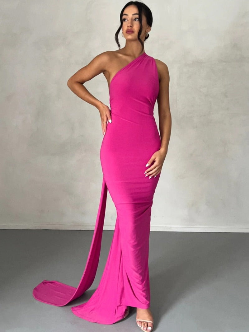 Oblique Shoulder Backless Maxi Dress