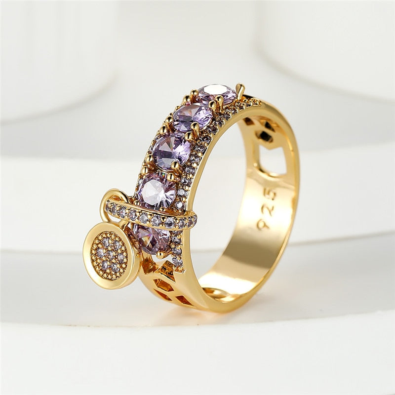 Blue Green Purple Silver Five Zircon Ring
