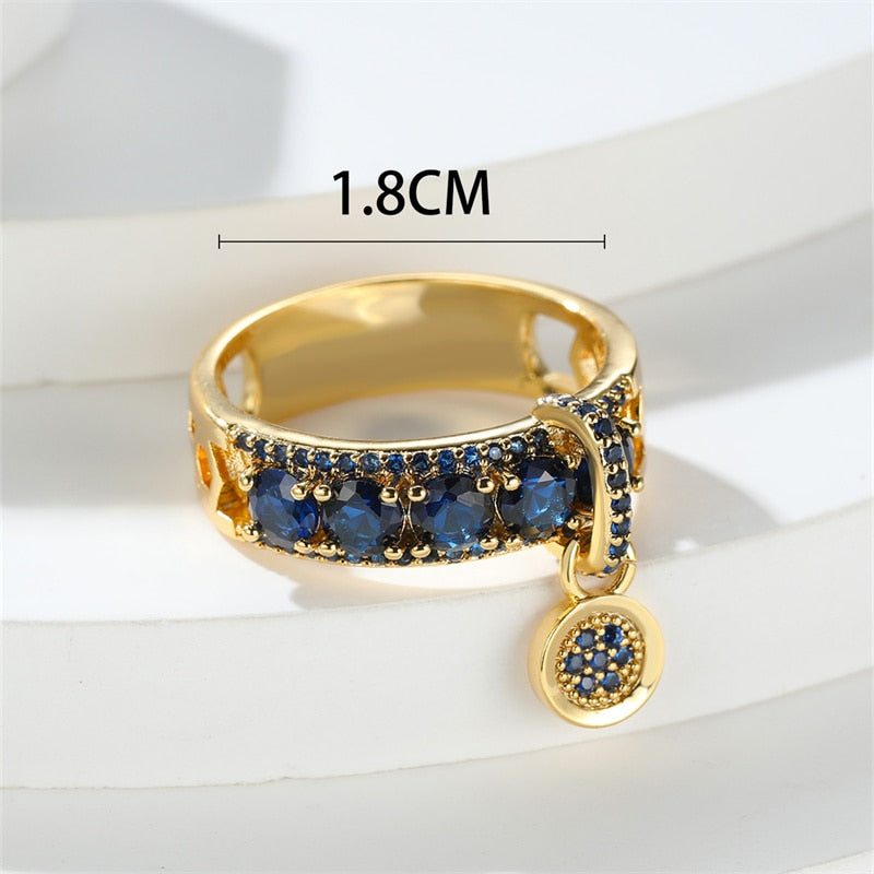 Blue Green Purple Silver Five Zircon Ring