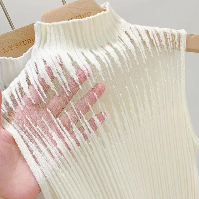 Turtleneck Gauze Knitted Tube Top