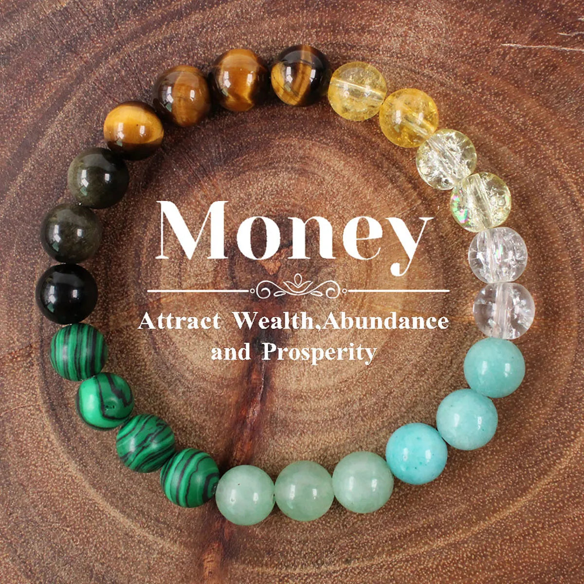 Intention Bracelet — Natural Stone Beads for Money, Love, Protection, Calm