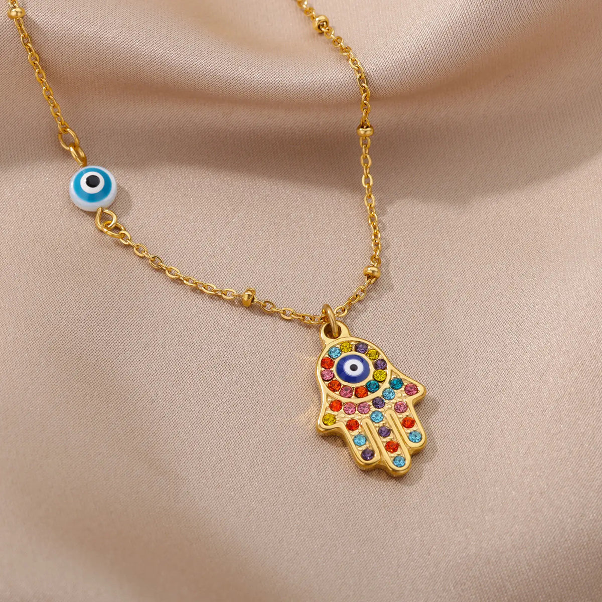 Hamsa Protection Necklace — Hand of Fatima with Evil Eye