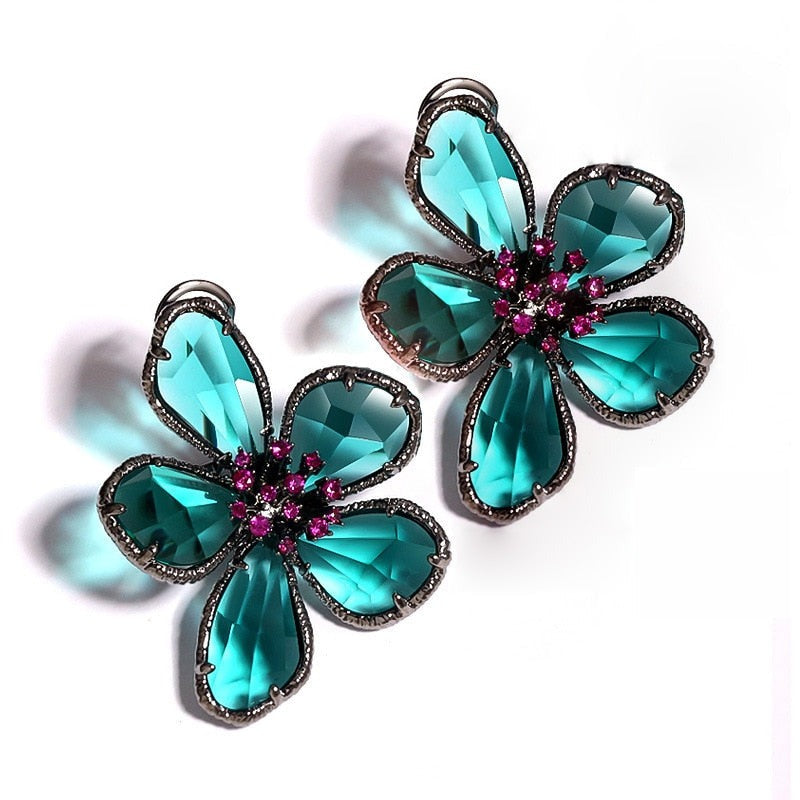 Green Crystal Flower Earrings