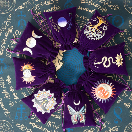 Velvet Tarot Pouch — Moon, Sun & Stars Embroidery