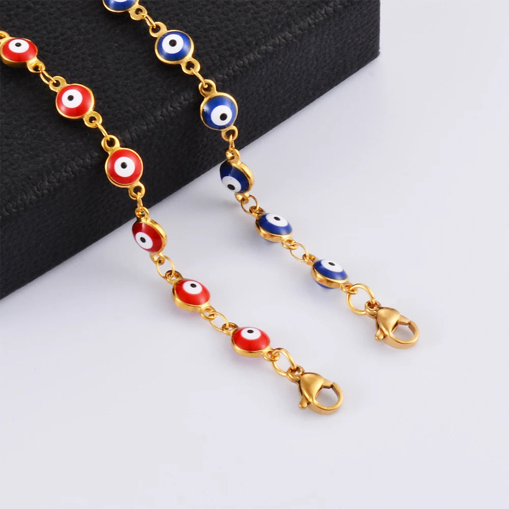 Evil Eye Chain Bracelet — Gold Steel, Choose Your Eye Colour