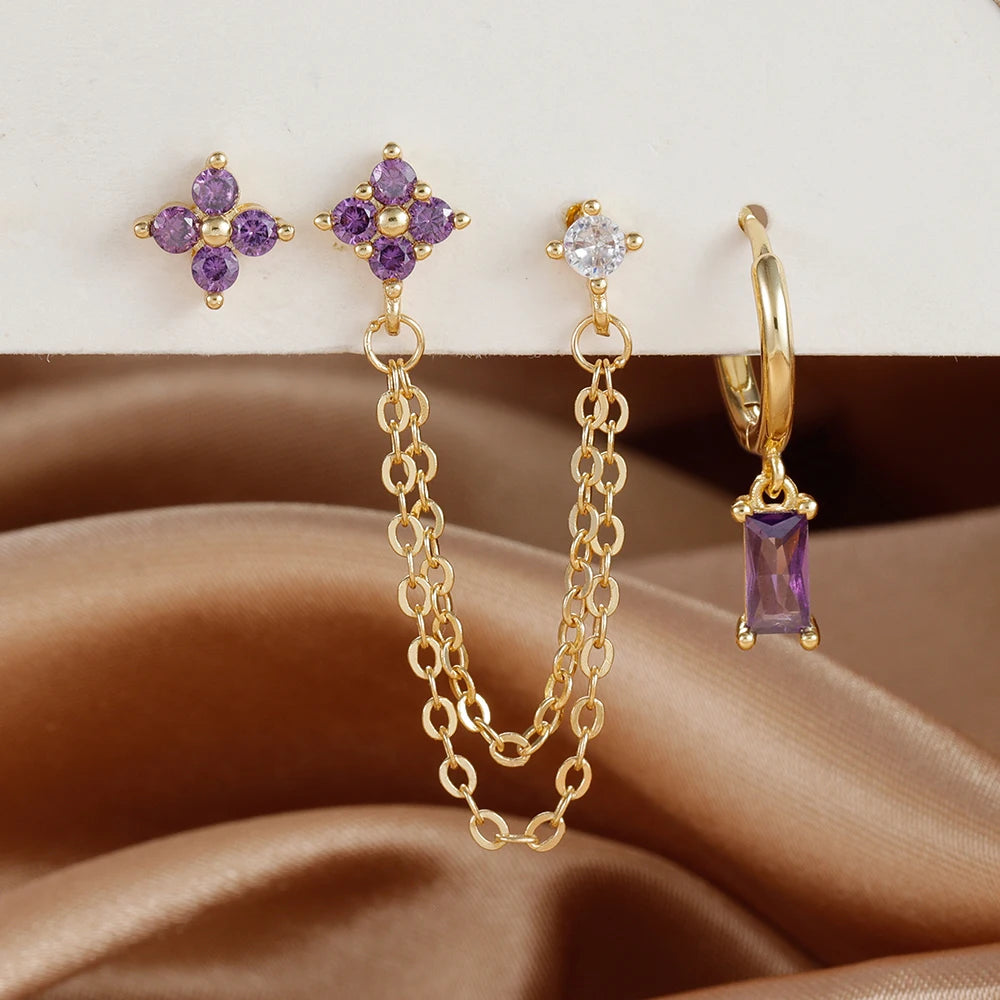 Birthstone Earring Set — 3 Studs in Your Month's Colour