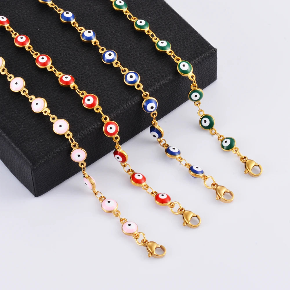 Evil Eye Chain Bracelet — Gold Steel, Choose Your Eye Colour