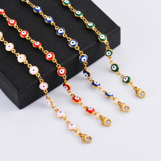 Evil Eye Chain Bracelet — Gold Steel, Choose Your Eye Colour