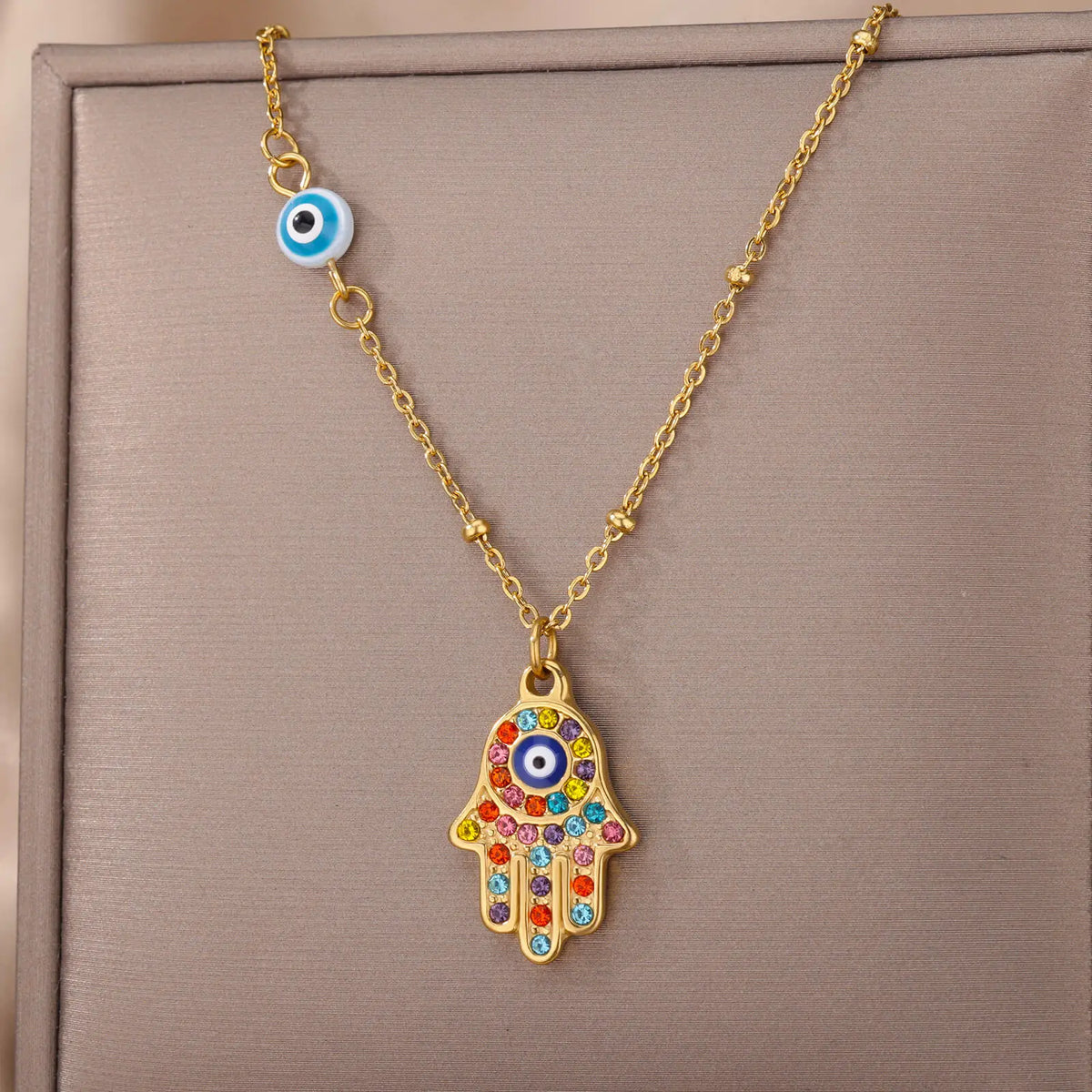 Hamsa Protection Necklace — Hand of Fatima with Evil Eye