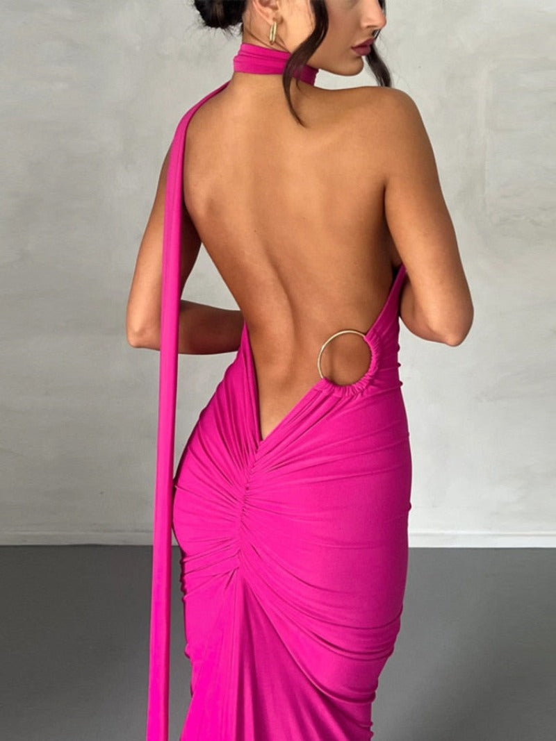 Oblique Shoulder Backless Maxi Dress