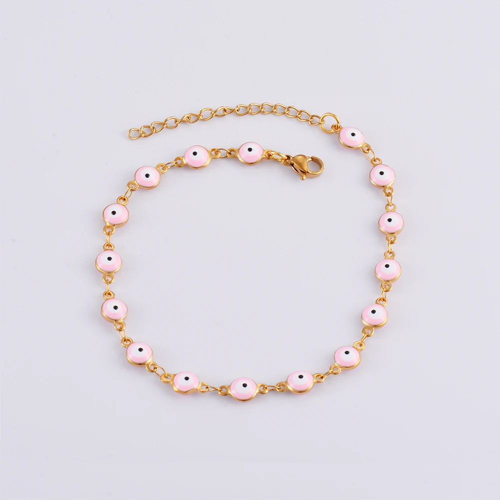 Evil Eye Chain Bracelet — Gold Steel, Choose Your Eye Colour