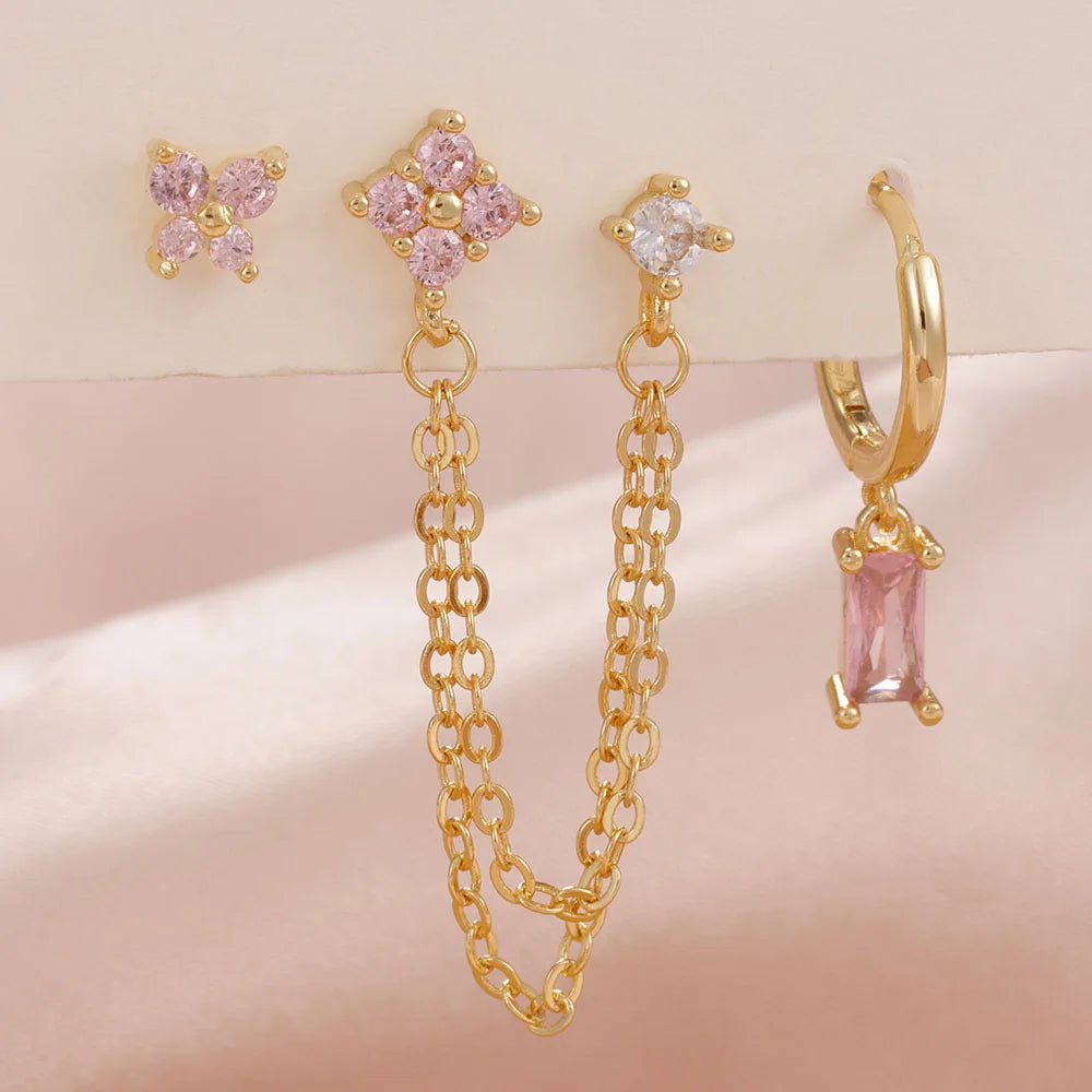 Birthstone Earring Set — 3 Studs in Your Month's Colour