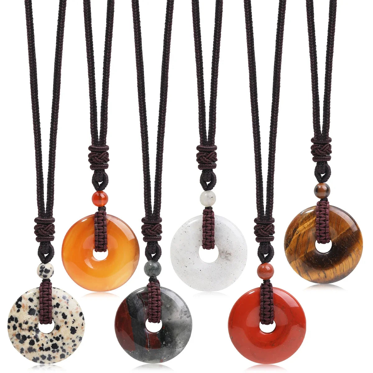 Crystal Donut Pendant — Natural Stone on Cord, Choose Your Crystal