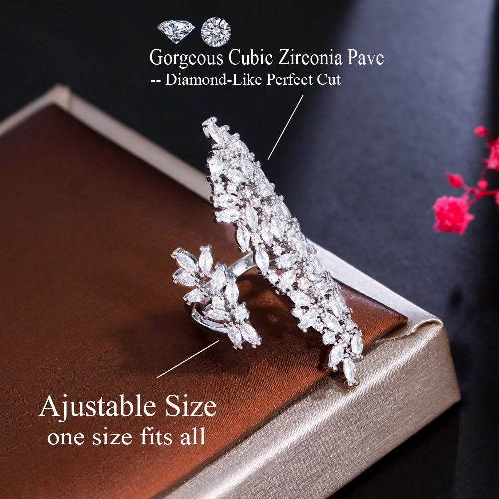 Verdant Allure: Leaf-Inspired Cubic Zirconia Adjustable Ring