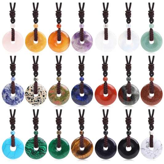 Crystal Donut Pendant — Natural Stone on Cord, Choose Your Crystal