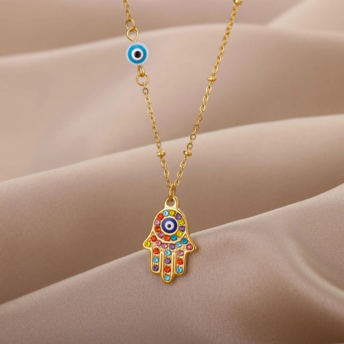 Hamsa Protection Necklace — Hand of Fatima with Evil Eye