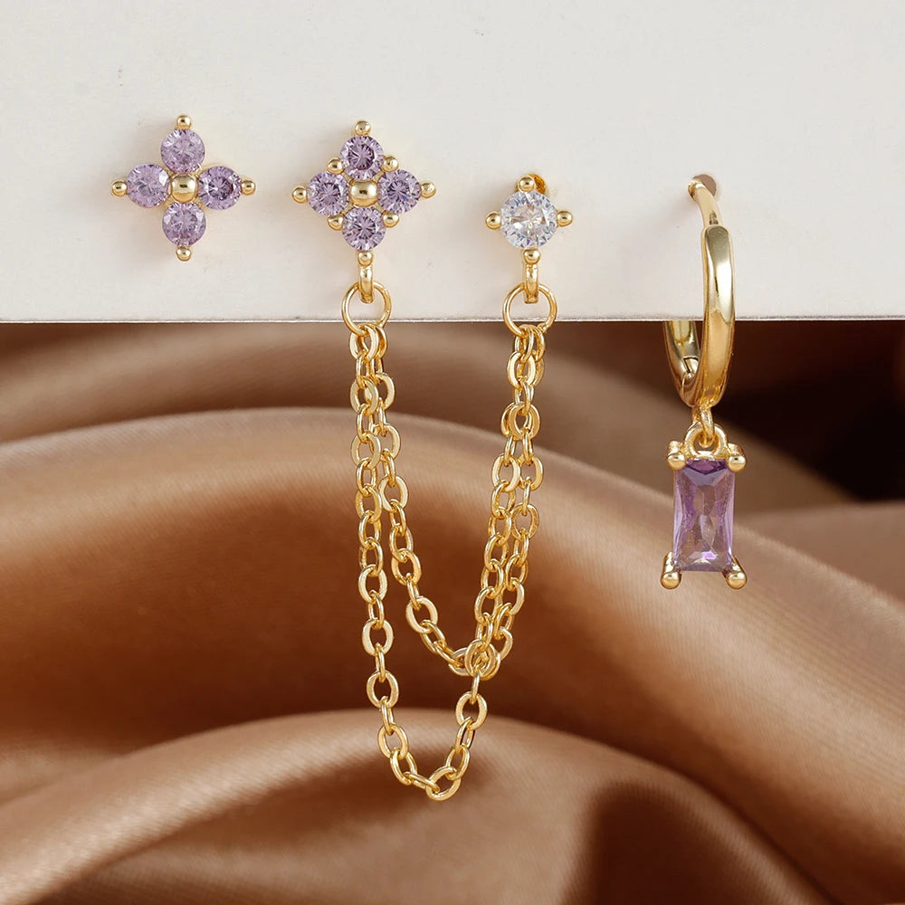 Birthstone Earring Set — 3 Studs in Your Month's Colour