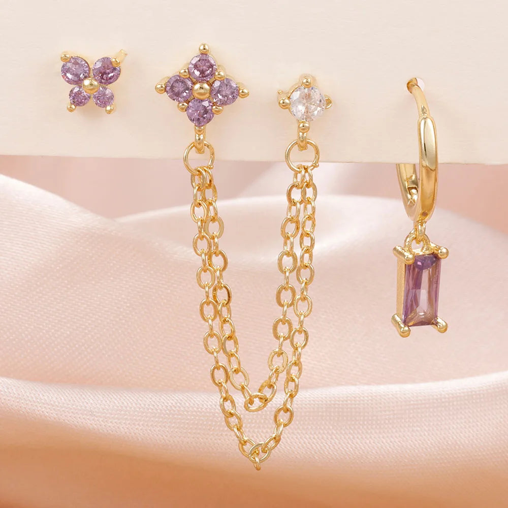 Birthstone Earring Set — 3 Studs in Your Month's Colour