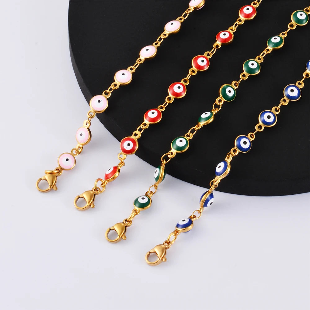 Evil Eye Chain Bracelet — Gold Steel, Choose Your Eye Colour
