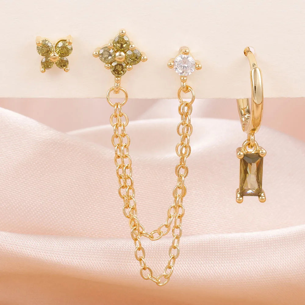 Birthstone Earring Set — 3 Studs in Your Month's Colour