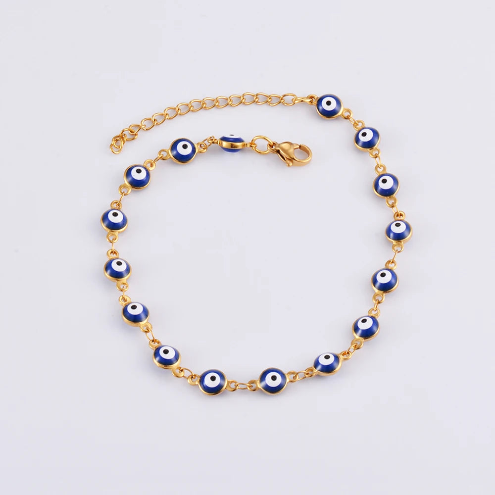 Evil Eye Chain Bracelet — Gold Steel, Choose Your Eye Colour