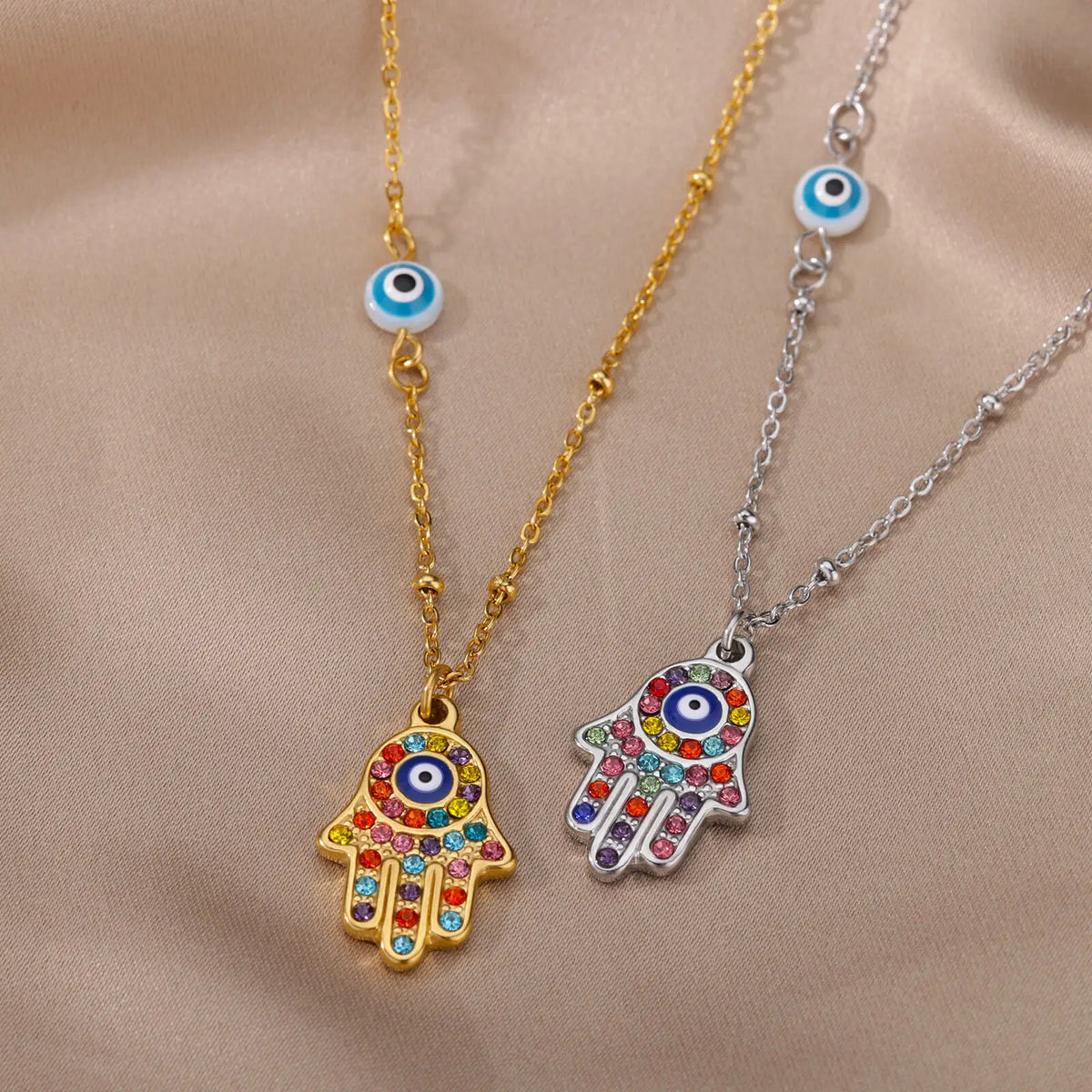 Hamsa Protection Necklace — Hand of Fatima with Evil Eye