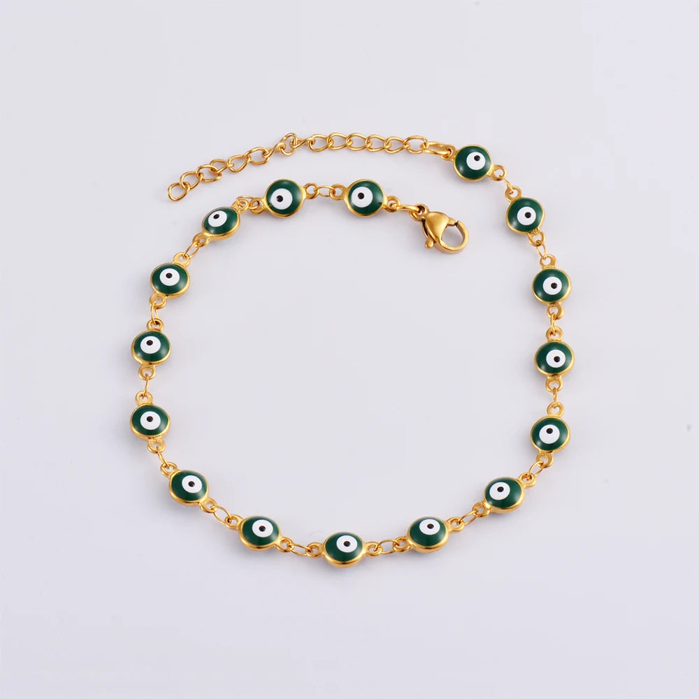 Evil Eye Chain Bracelet — Gold Steel, Choose Your Eye Colour