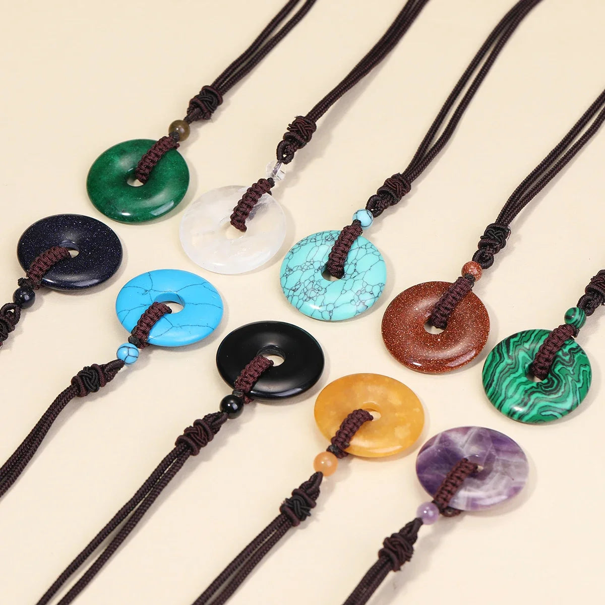 Crystal Donut Pendant — Natural Stone on Cord, Choose Your Crystal