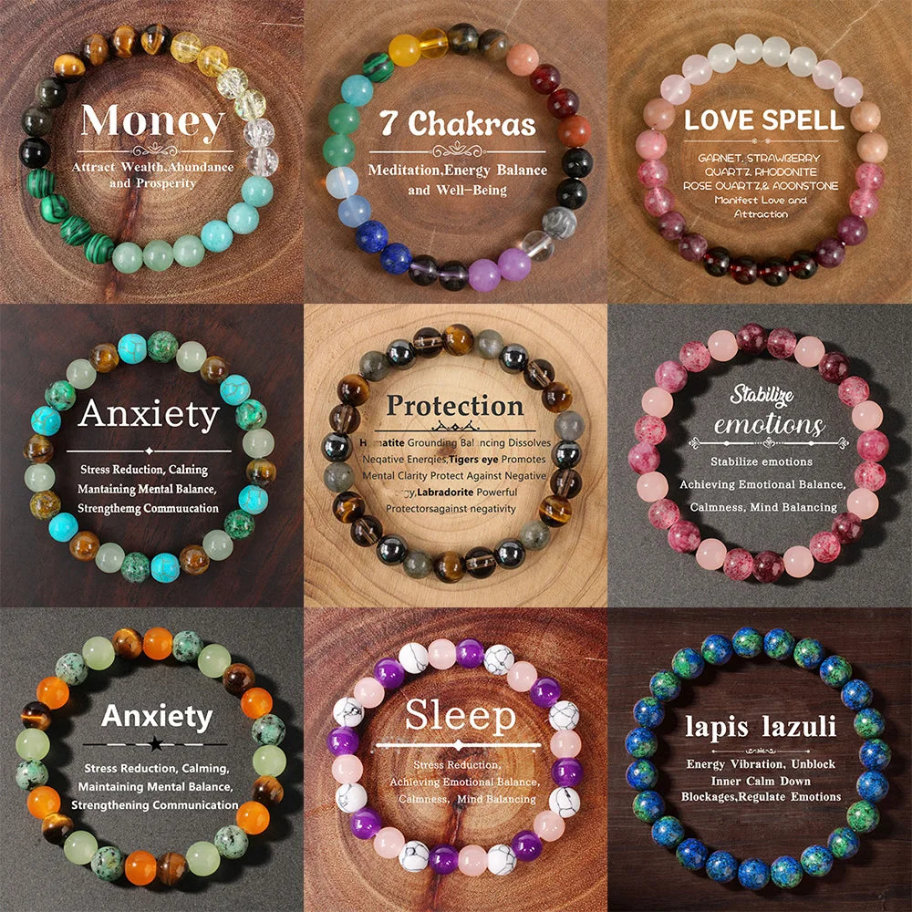 Intention Bracelet — Natural Stone Beads for Money, Love, Protection, Calm