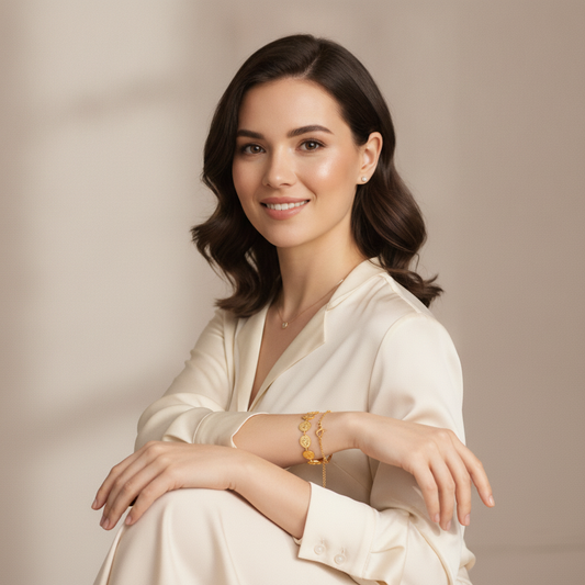 Zodiac Coin Bracelet — Your Sign as a Talisman shown on an AI model